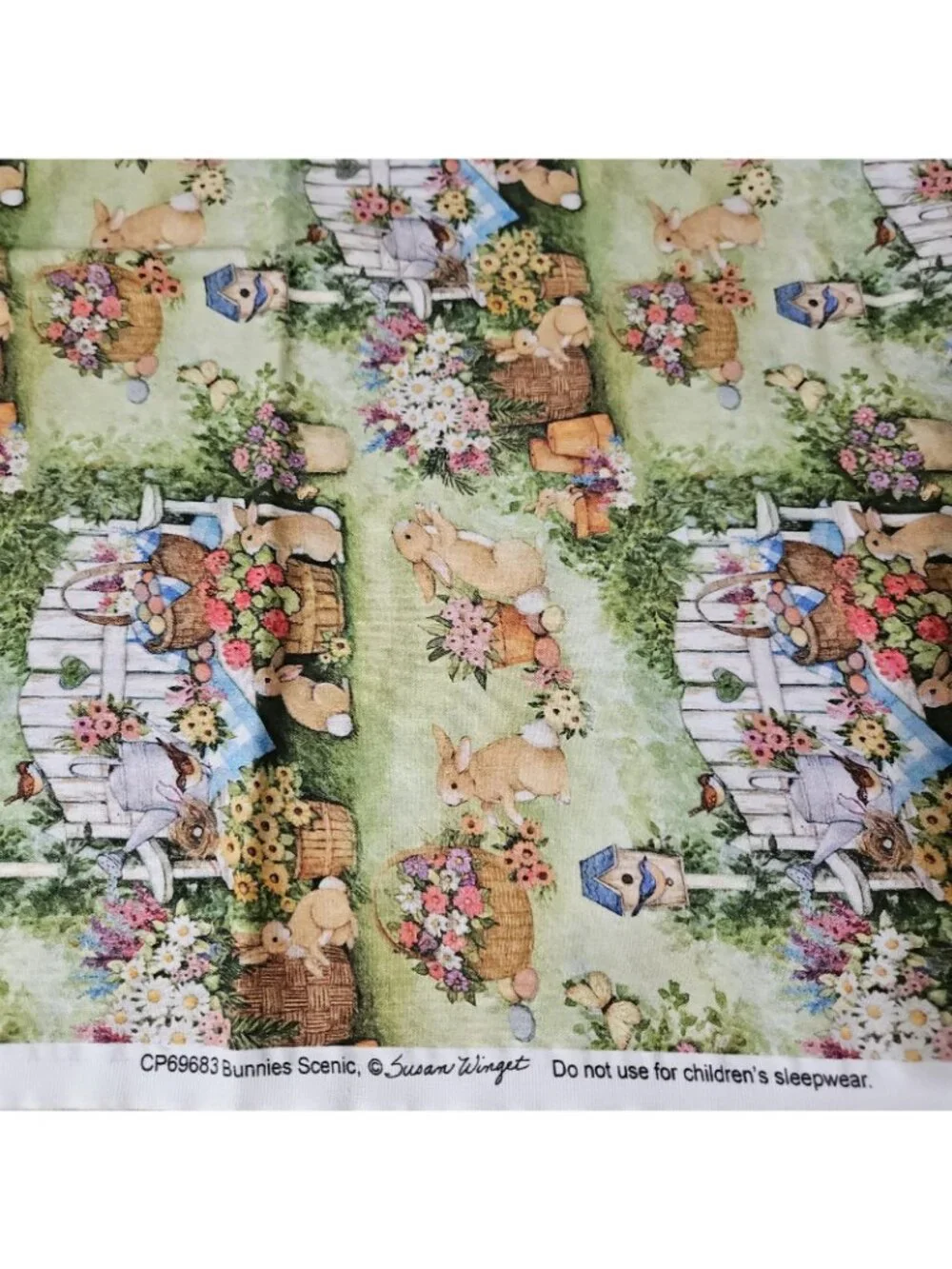 Susan Winget Bunnies Scenic Easter Fabric Cotton Quilting 65x43